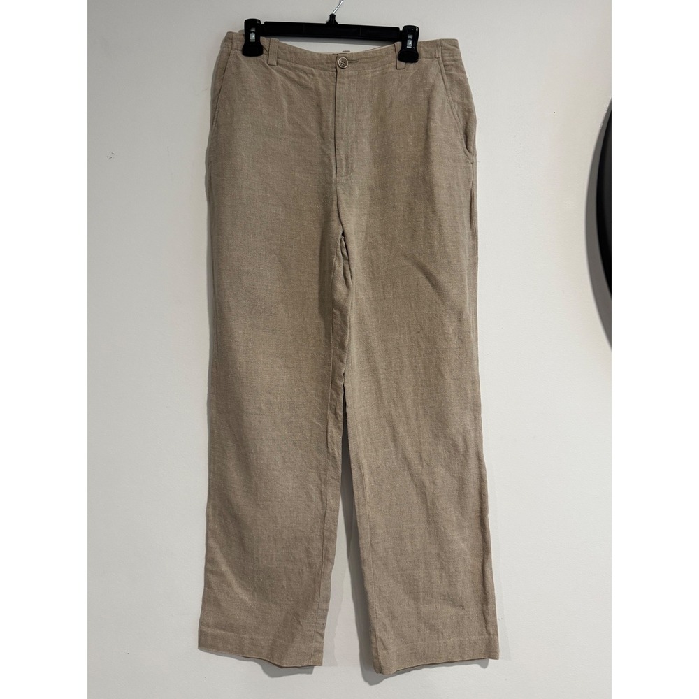 Banana Republic 100% Linen Straight Leg Trousers Womens 10 Tan Breathable